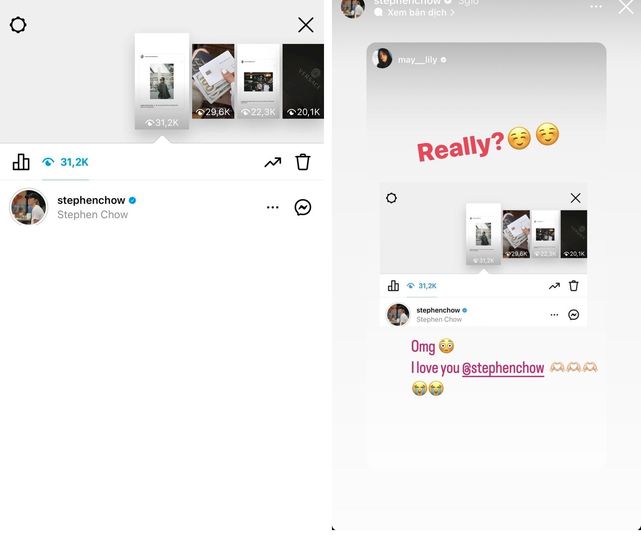 Châu Tinh Trì bất ngờ chia sẻ lại story của Phương Ly sau khi nữ ca sĩ khoe được nam minh tinh xem story