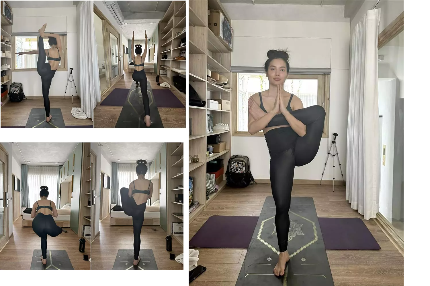 Phương Trinh Jolie thực hiện những động tác yoga dẻo dai dù ở tháng thứ 6 của thai kỳ