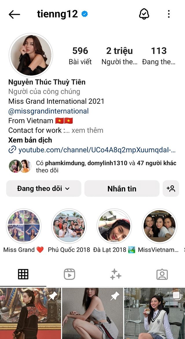 Instagram chính thức của Thùy Tiên cán mốc 2 triệu lượt theo dõi.