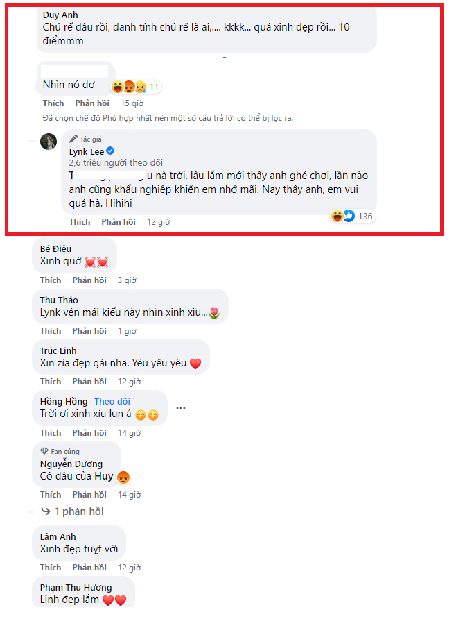 Bình luận dưới bài đăng của Lynk Lee