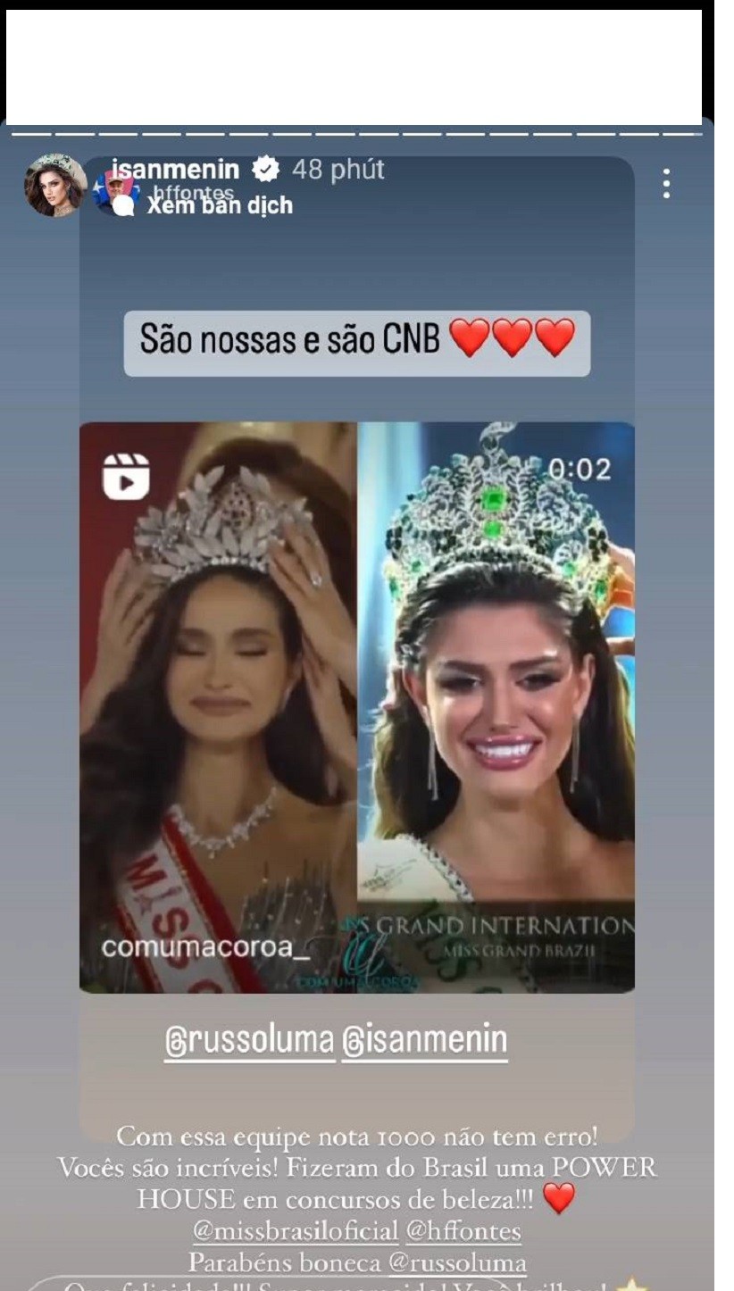Đương kim Miss Grand International chúc mừng tân Miss Charm Đương kim Miss Grand International chúc mừng tân Miss Charm