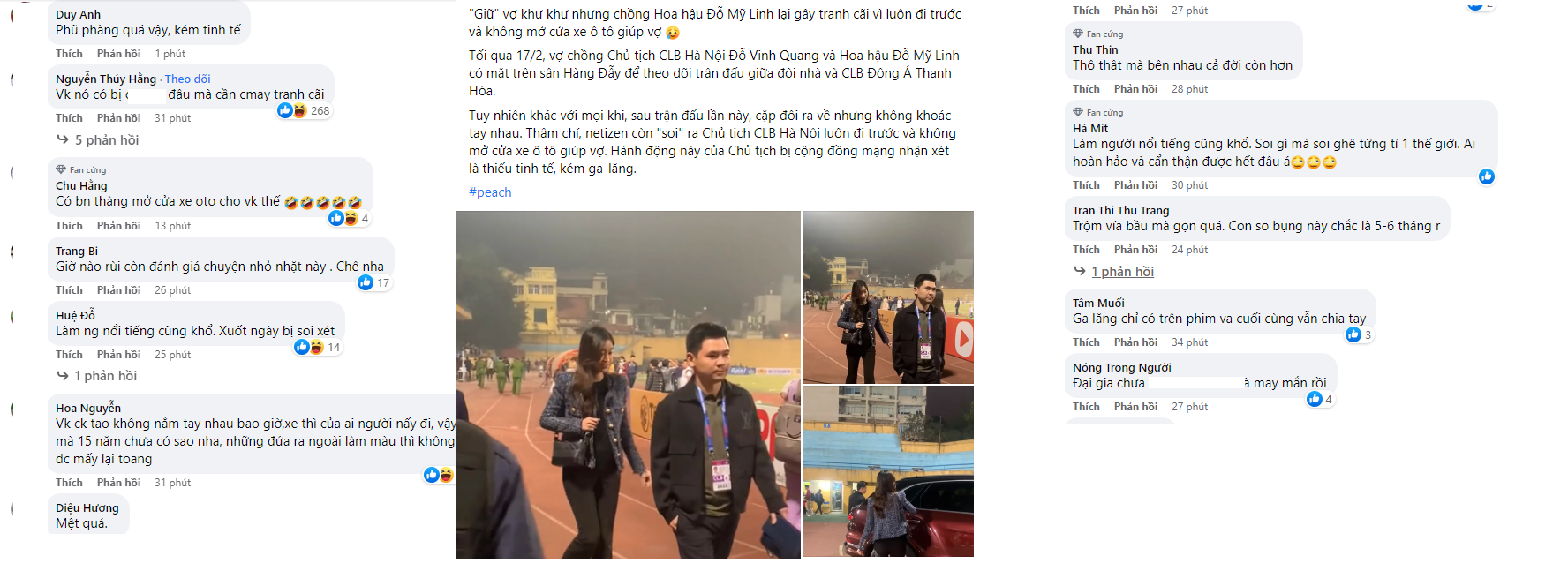 CDM bàn tán sôi nổi dưới 1 bài viết cho rằng chồng Đỗ Mỹ Linh kém ga lăng với vợ