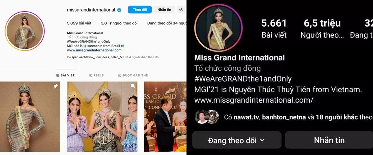 Lượt theo dõi Instagram chính thức của Miss Grand International chỉ còn 3,8 triệu