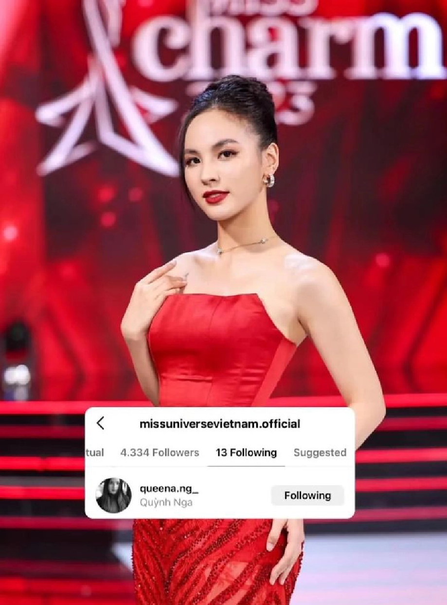 Quỳnh Nga cũng được trang Instagram của Miss Universe Vietnam theo dõi