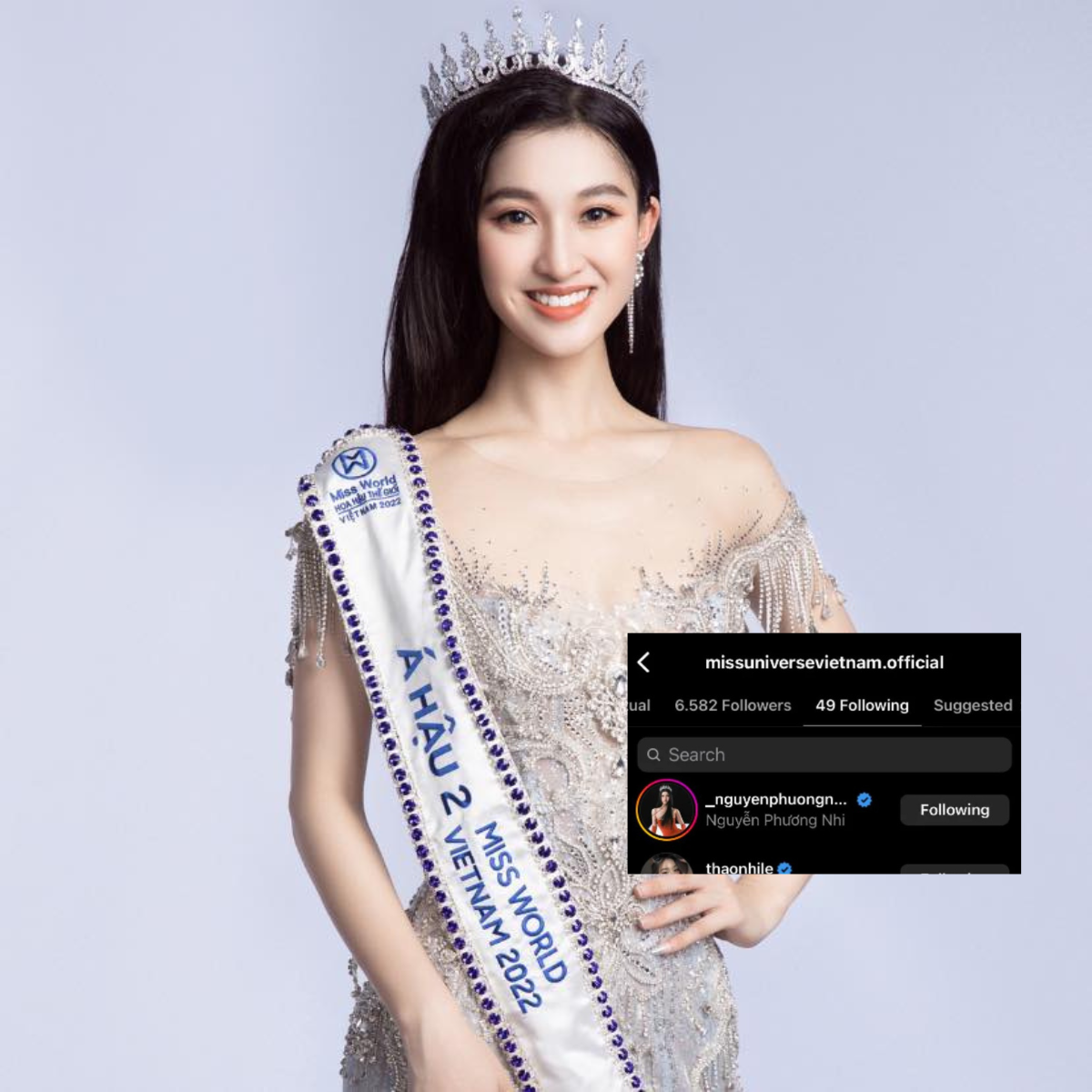 Instagram của Miss Universe Vietnam đã ấn theo dõi Á hậu Phương Nhi