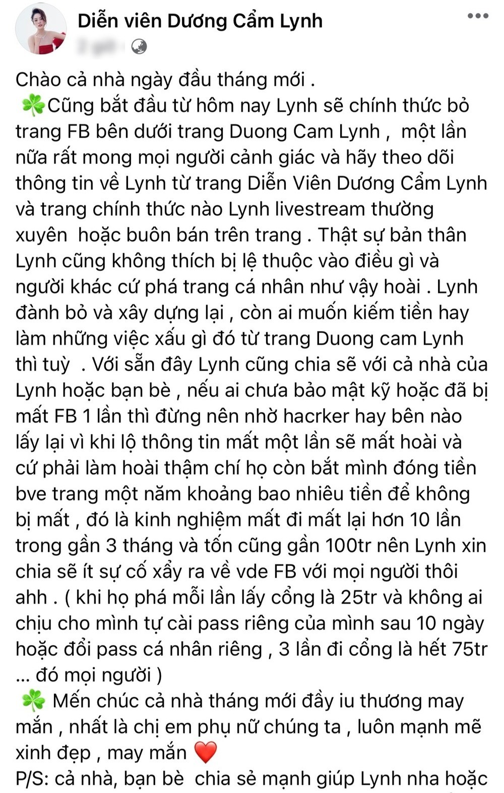 Nguyên văn chia sẻ của Dương Cẩm Lynh