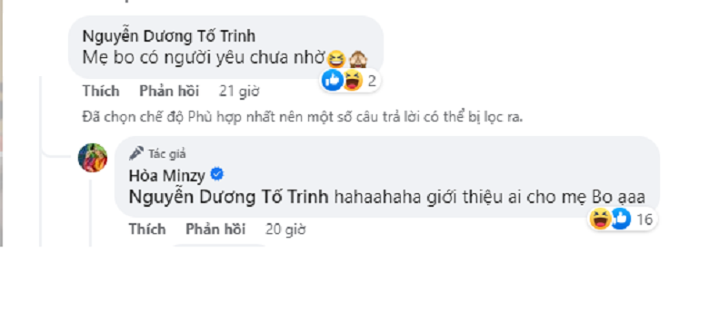 Không che đậy, Hòa Minzy vô tình tiết lộ tình trạng độc thân khi bình luận dưới bài viết mới đây Không che đậy, Hòa Minzy vô tình tiết lộ tình trạng độc thân khi bình luận dưới bài viết mới đây