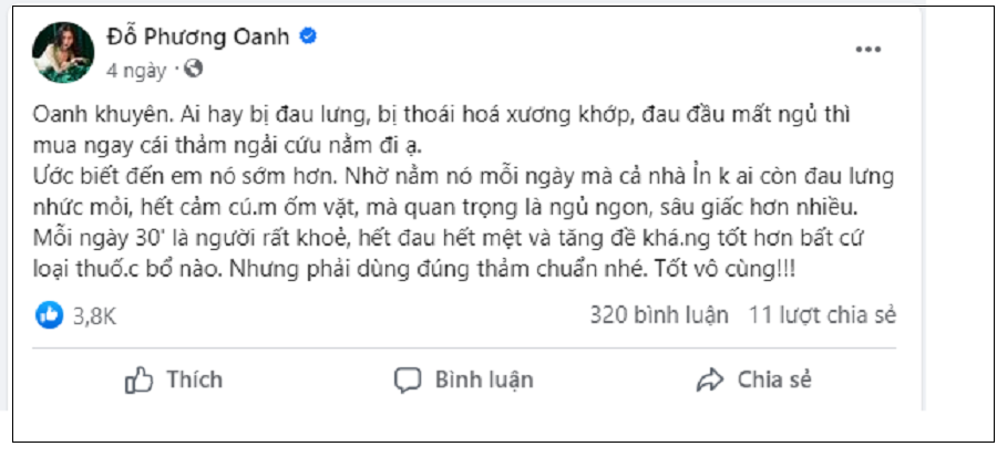 Phương Oanh vui mừng thông báo tình hình sức khỏe có sự cải thiện