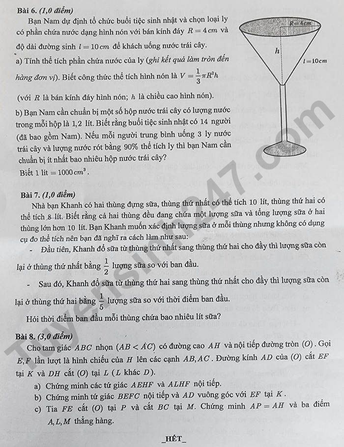 Đề thi môn Toán kỳ thi tuyển sinh lớp 10 TP.HCM năm 2023 Đề thi môn Toán kỳ thi tuyển sinh lớp 10 TP.HCM năm 2023