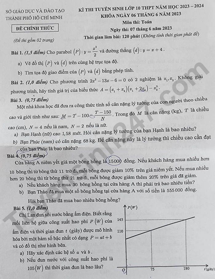 Đáp án đề Thi Môn Toán Kỳ Thi Tuyển Sinh Lớp 10 TP.HCM Năm 2023 Cực ...