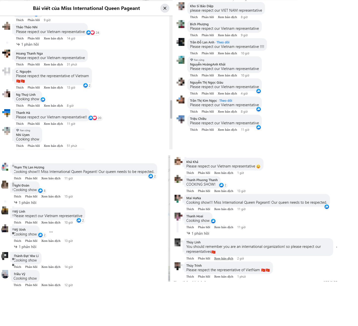 Fan sắc đẹp Việt bình luận dưới bài đăng của tổ chức Miss International Queen Fan sắc đẹp Việt bình luận dưới bài đăng của tổ chức Miss International Queen