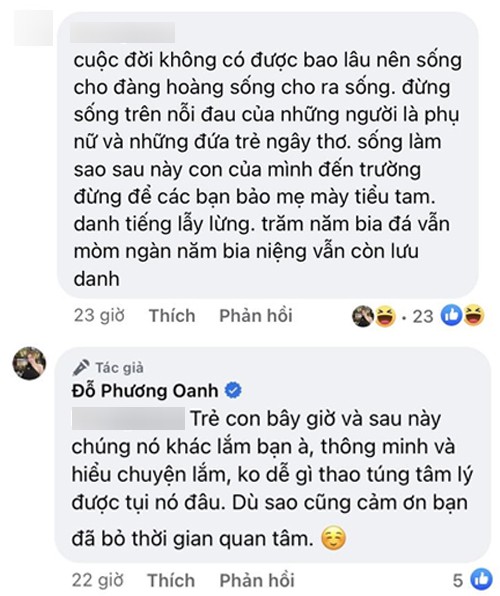 Phương Oanh đáp trả trước bình luận của CDM Phương Oanh đáp trả trước bình luận của CDM