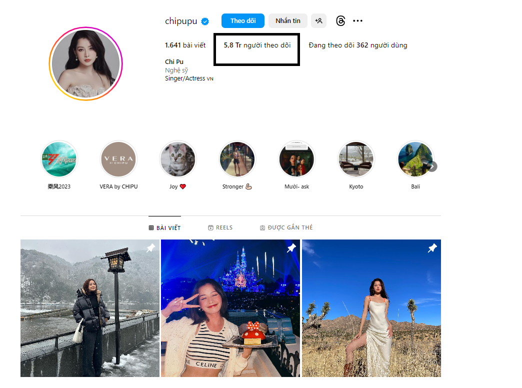Instagram của Chi Pu cán mốc 5,8 triệu người theo dõi