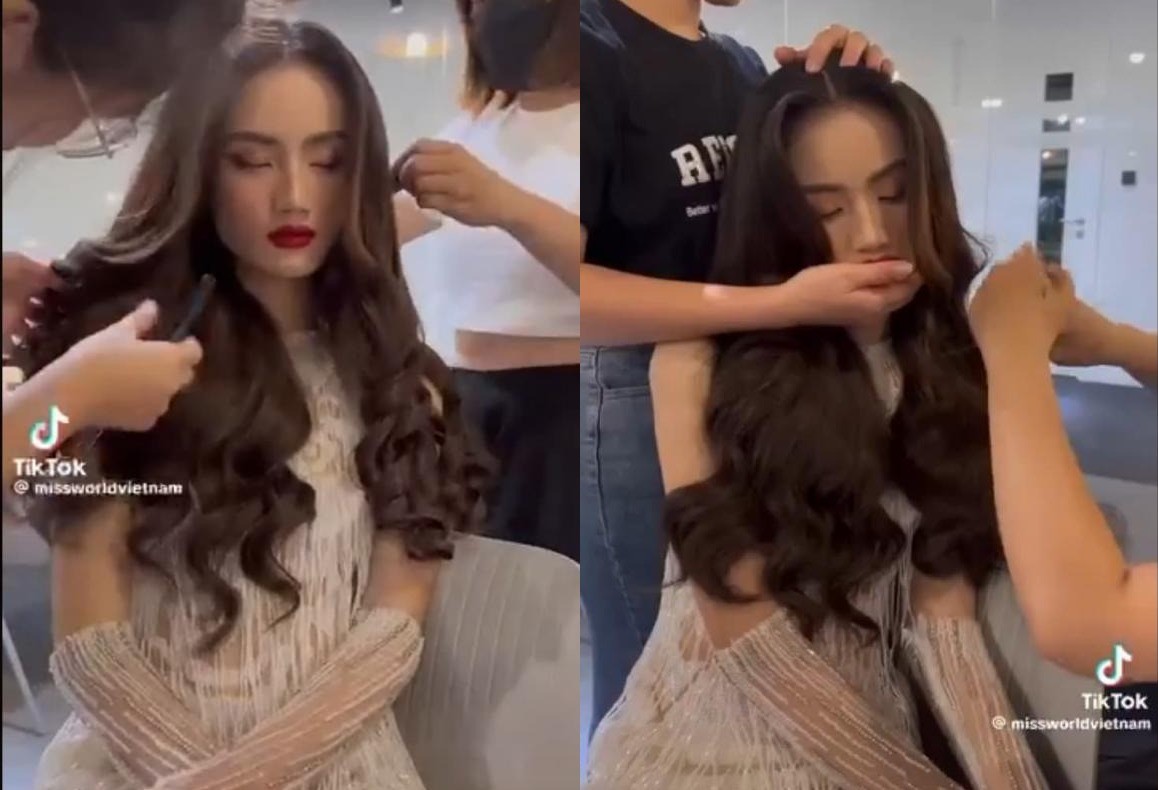 Ý Nhi ngủ gật trong lúc trang điểm