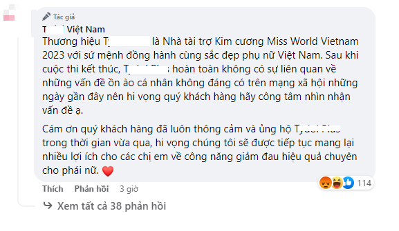 Nhà tài trợ kim cương của Miss World Vietnam 2023 chính thức lên tiếng về ồn ào của Hoa hậu Ý Nhi Nhà tài trợ kim cương của Miss World Vietnam 2023 chính thức lên tiếng về ồn ào của Hoa hậu Ý Nhi