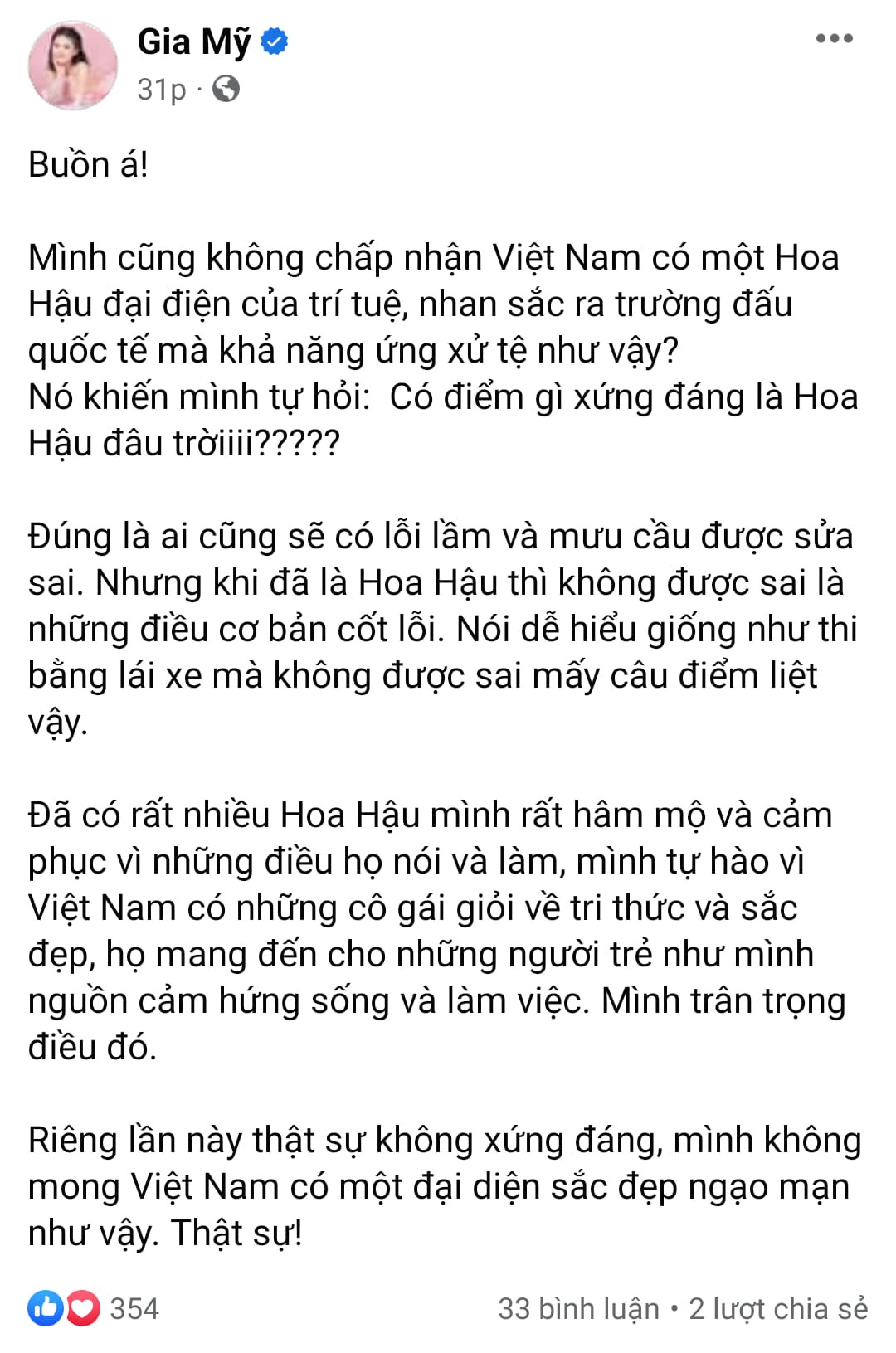 Nguyên văn chia sẻ của diễn viên Dương Gia Mỹ Nguyên văn chia sẻ của diễn viên Dương Gia Mỹ