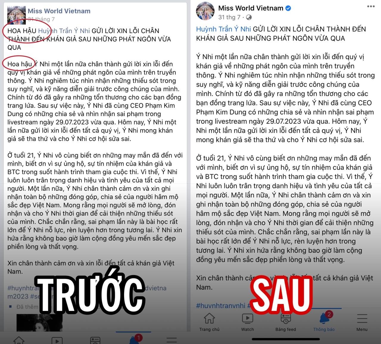 Dân tình hoang mang khi phát hiện ban tổ chức Miss World Vietnam 2023 bất ngờ xóa bỏ hai chữ 'Hoa hậu' trong bài viết về Ý Nhi Dân tình hoang mang khi phát hiện ban tổ chức Miss World Vietnam 2023 bất ngờ xóa bỏ hai chữ 'Hoa hậu' trong bài viết về Ý Nhi