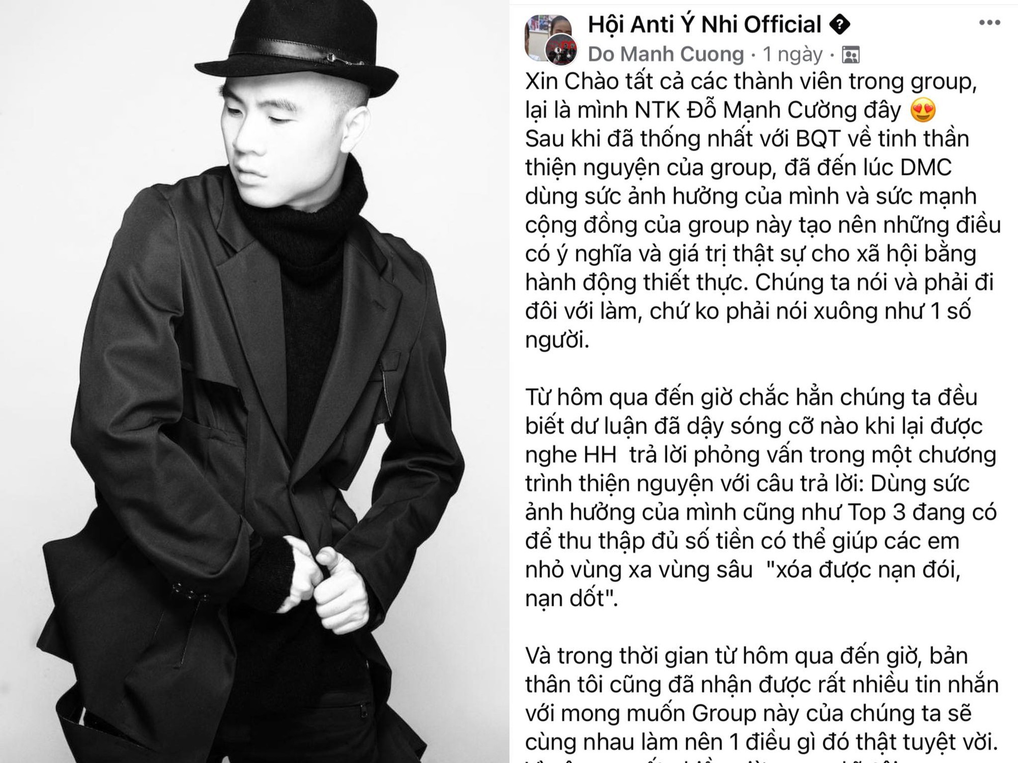 Đỗ Mạnh Cường kêu gọi từ thiện trong hội nhóm anti Ý Nhi