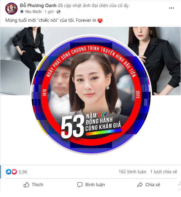 Phương Oanh bất ngờ thay đổi ảnh đại diện tài khoản Facebook cá nhân nhân dịp kỷ niệm Ngày phát sóng chương trình truyền hình đầu tiên của VTV