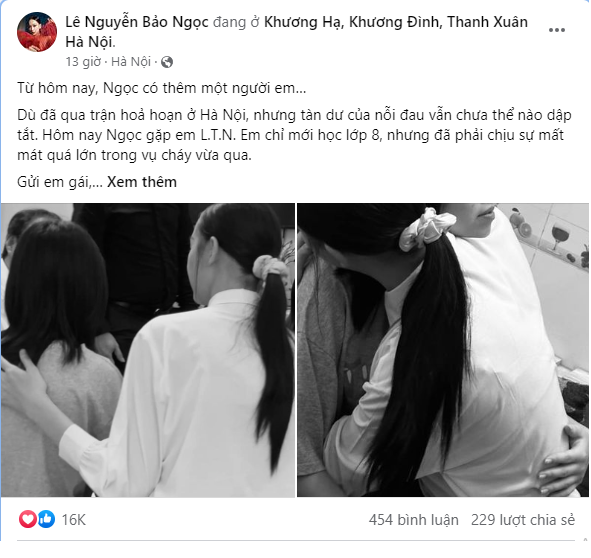 Hoa hậu Bảo Ngọc nhận em nuôi trong vụ cháy tại Hà Nội, xúc động trước lời nhắn nhủ - Ảnh 1 Hoa hậu Bảo Ngọc nhận em nuôi trong vụ cháy tại Hà Nội, xúc động trước lời nhắn nhủ - Ảnh 1