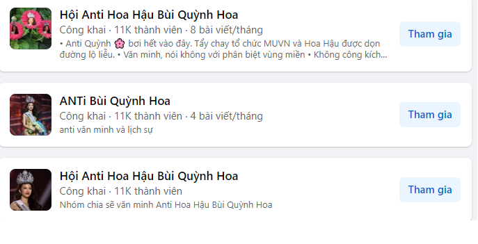 Bùi Quỳnh Hoa bị lập hội nhóm anti với số lượng thành viên đông đảo