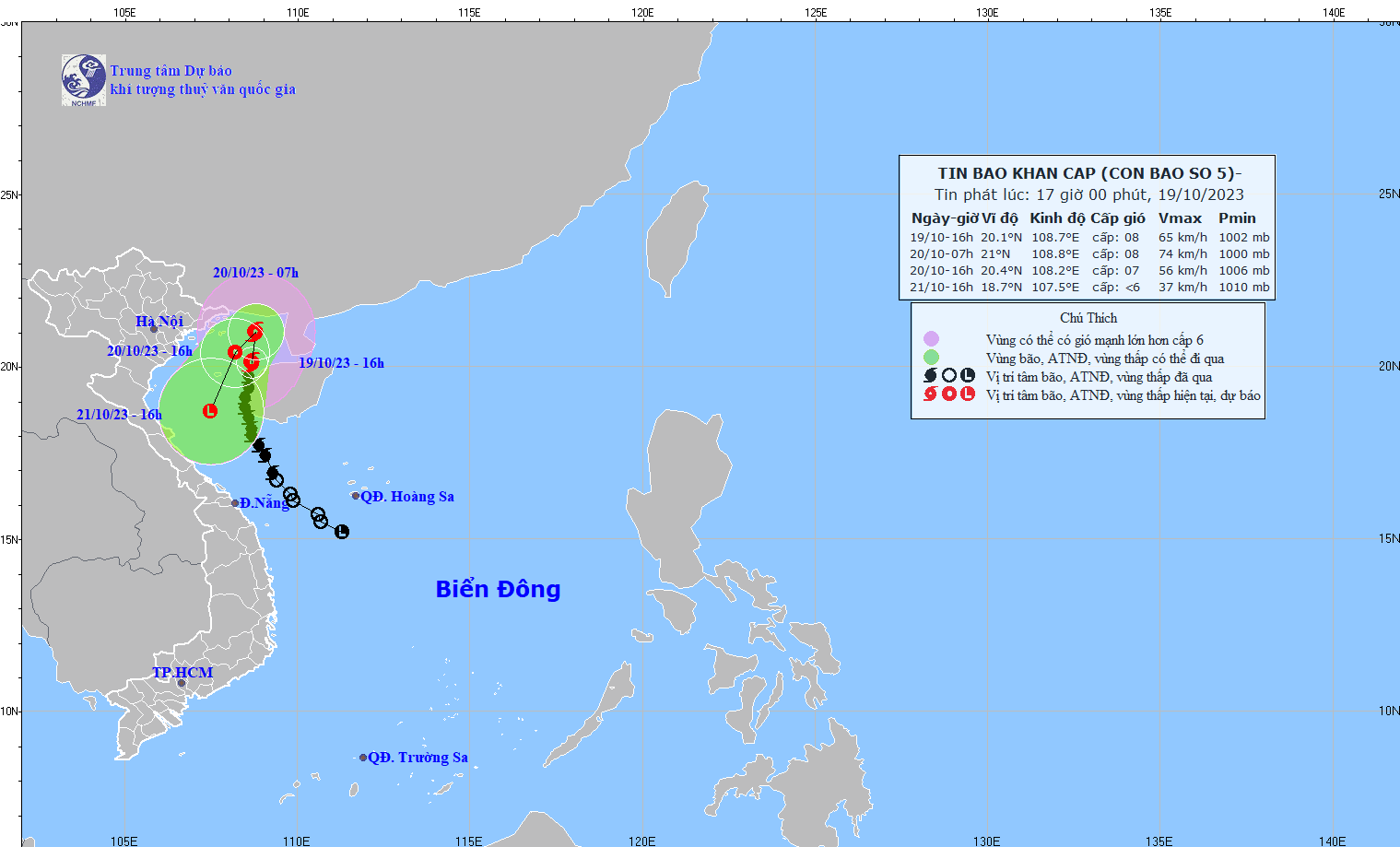 Diễn biến bão số 5. Ảnh: Trung tâm dự báo khí tượng thủy văn Quốc gia Diễn biến bão số 5. Ảnh: Trung tâm dự báo khí tượng thủy văn Quốc gia