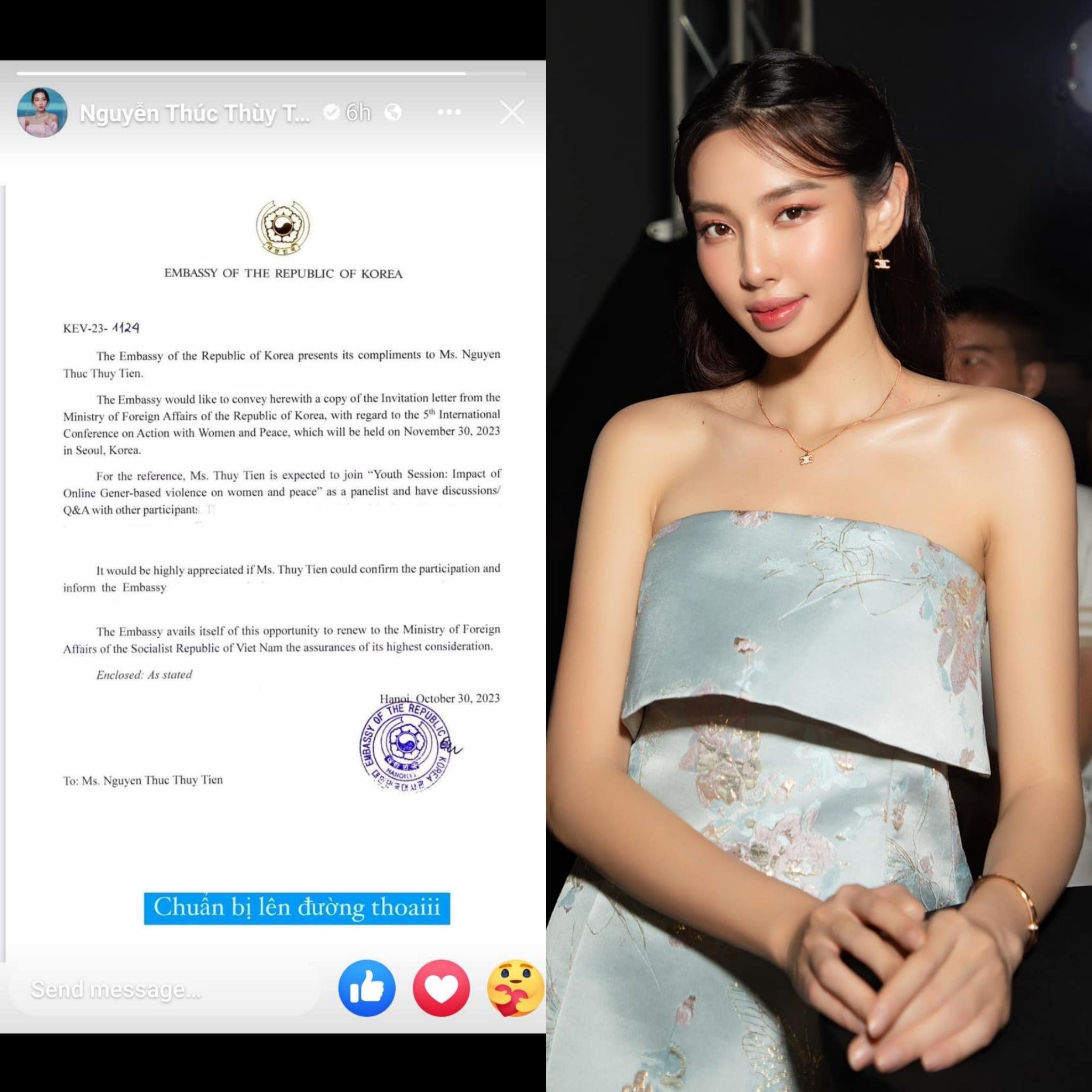 Thùy Tiên chia sẻ hình ảnh thư mời tham dự hội nghị quốc tế của Đại sứ quán Hàn Quốc Thùy Tiên chia sẻ hình ảnh thư mời tham dự hội nghị quốc tế của Đại sứ quán Hàn Quốc