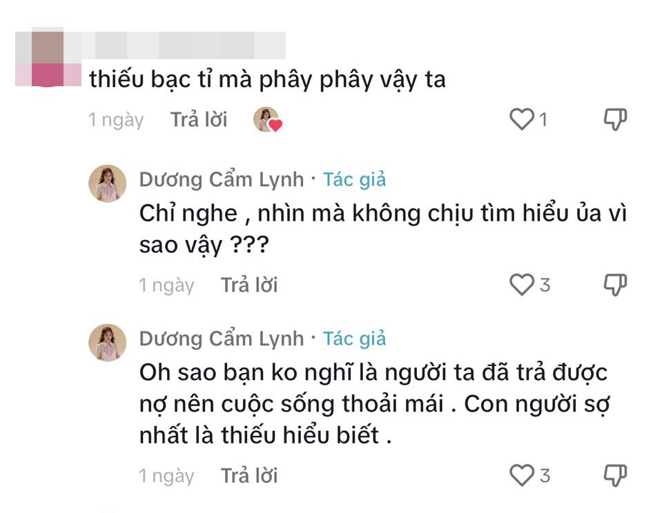 Dương Cẩm Lynh thẳng thừng đáp trả trước mỉa mai từ cộng đồng mạng. Dương Cẩm Lynh thẳng thừng đáp trả trước mỉa mai từ cộng đồng mạng.