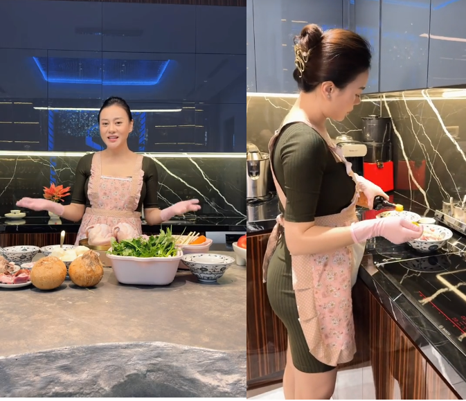 Phương Oanh vác bụng bầu nấu mâm cơm cuối năm