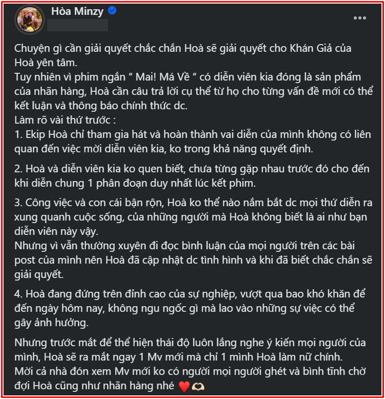 Hòa Minzy lên tiếng khi dự án mới bị tẩy chay Hòa Minzy lên tiếng khi dự án mới bị tẩy chay