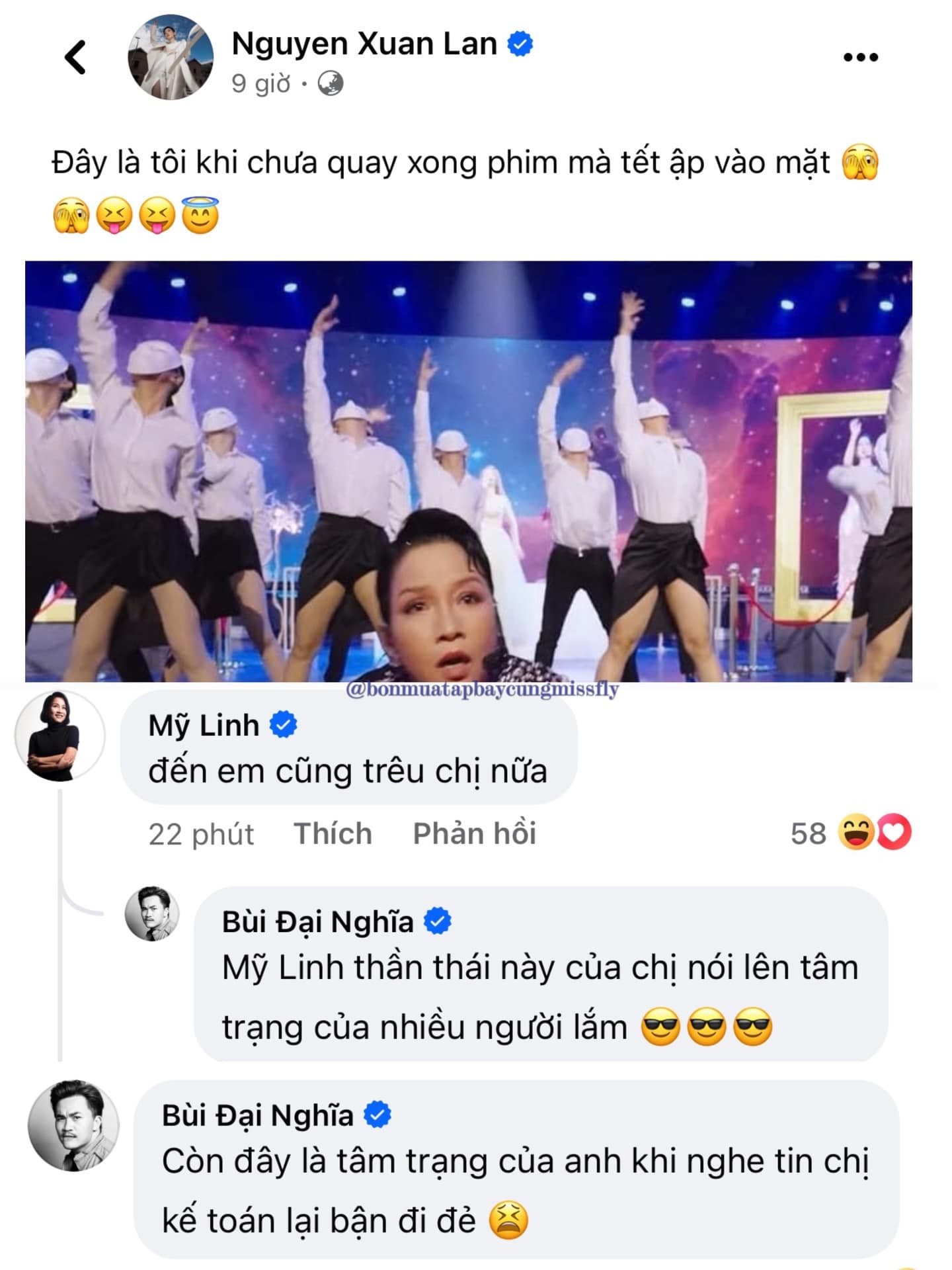 Anh chị em đồng nghiệp chia sẻ 'meme' mới của Mỹ Linh, chính chủ chỉ biết bất lực