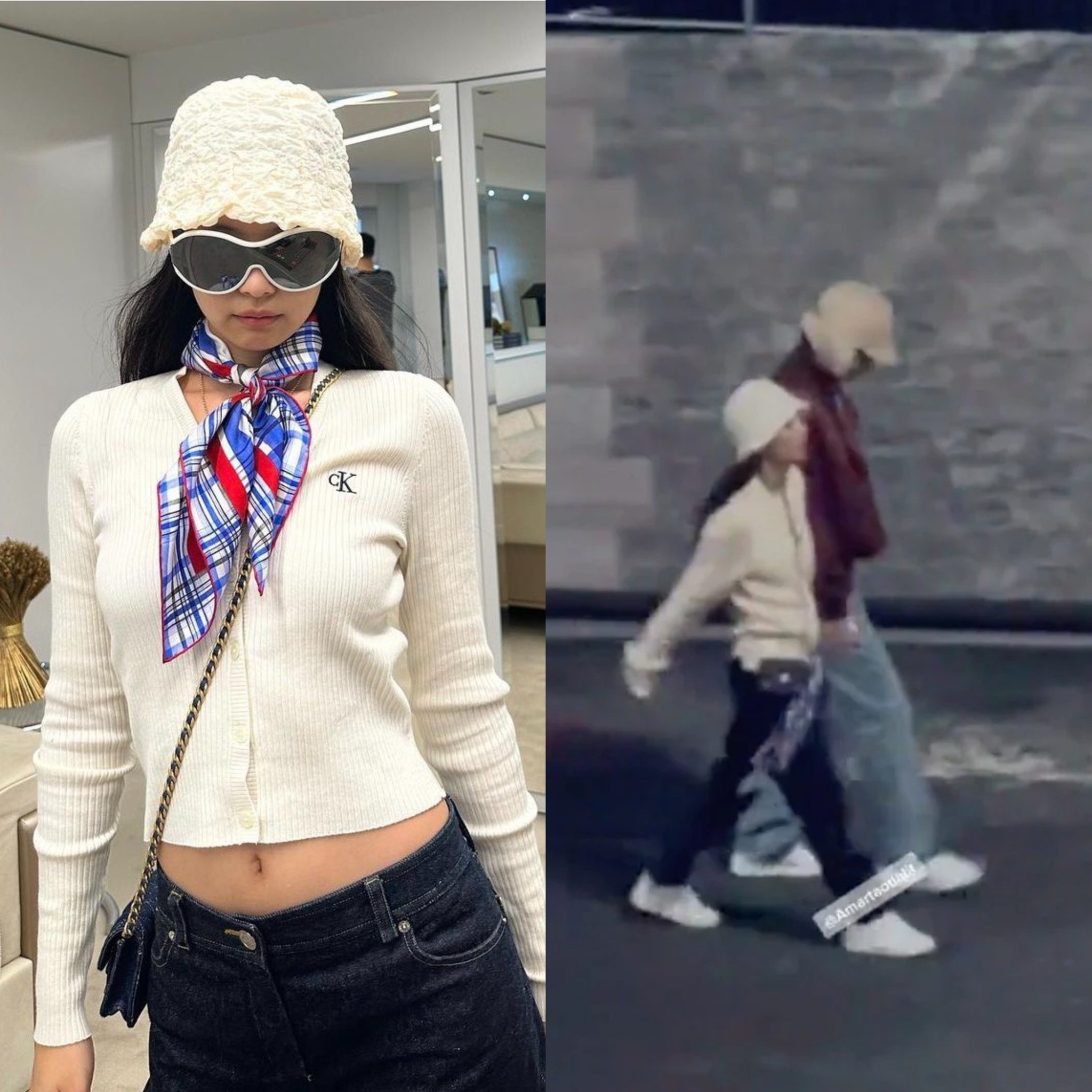 Jennie hiên ngang khoe ảnh mặc outfit từng xuất hiện trong clip nắm tay V (BTS) tại Paris cách đây không lâu. Từ quần áo, mũ, khăn quàng cổ cho tới túi xách của Jennie đều trùng khớp 100% với cô gái trong video. Jennie hiên ngang khoe ảnh mặc outfit từng xuất hiện trong clip nắm tay V (BTS) tại Paris cách đây không lâu. Từ quần áo, mũ, khăn quàng cổ cho tới túi xách của Jennie đều trùng khớp 100% với cô gái trong video.