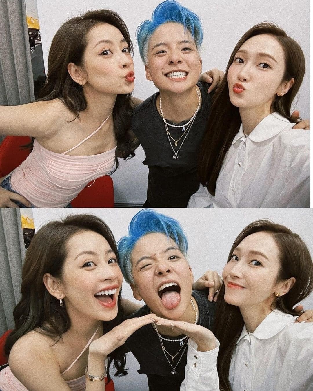 Cả hai chụp ảnh cùng Amber trong hậu trường