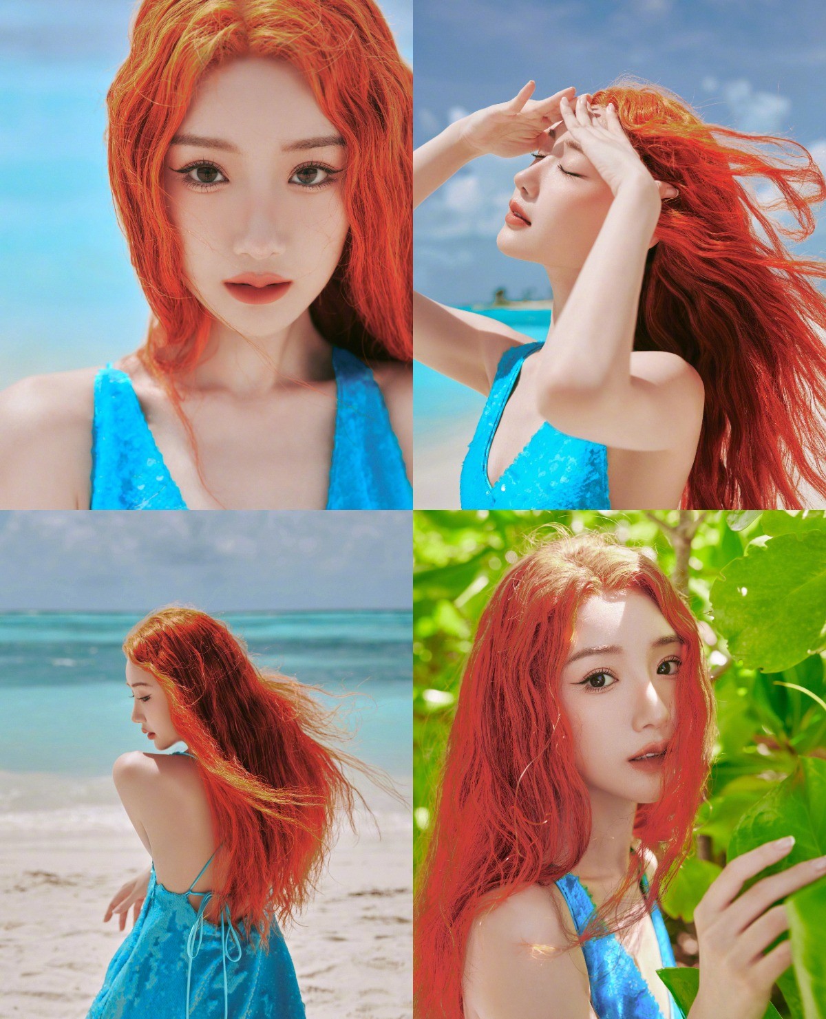 Mao Hiểu Đồng hóa nàng tiên cá xinh đẹp với mái tóc đỏ rực trong bộ ảnh mới đăng tải trên trang cá nhân. Mỹ nhân sinh năm 1988 nhận được cơn mưa lời khen bởi nhan sắc đỉnh cao cùng hả năng 'hack tuổi' cực đỉnh