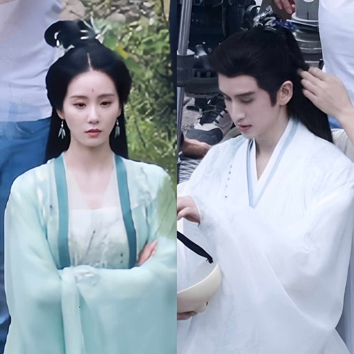 Lưu Thi Thi và Trương Vân Long trên phim trường 'Hồ Yêu Tiểu Hồng Nương: Trúc Nghiệp'.