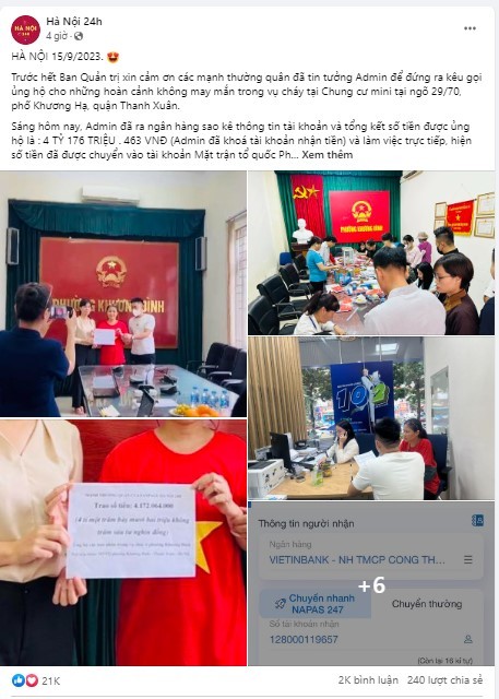 Vụ Fanpage Hà Nội 24h kêu gọi quyên góp: Ủy ban MTTQ phường Khương Đình đã nhận số tiền hơn 4,1 tỷ đồng - Ảnh 1 Vụ Fanpage Hà Nội 24h kêu gọi quyên góp: Ủy ban MTTQ phường Khương Đình đã nhận số tiền hơn 4,1 tỷ đồng - Ảnh 1