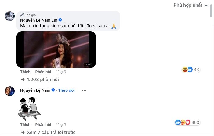 Nghi vấn Nam Em công khai 'đá xéo' khi Bùi Quỳnh Hoa đăng quang Miss Universe Vietnam 2023 Nghi vấn Nam Em công khai 'đá xéo' khi Bùi Quỳnh Hoa đăng quang Miss Universe Vietnam 2023
