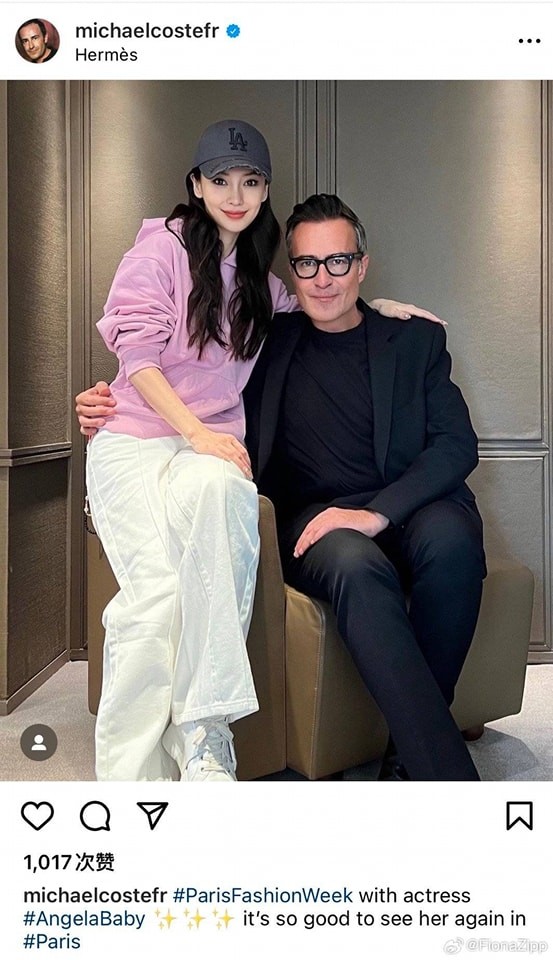 Tổng giám đốc HERMES tung ảnh chụp với Angela Baby. Hình ảnh trên đã leo lên No.1 hot search Weibo, tuy nhiên bình luận hầu hết đều ném đá nữ diễn viên