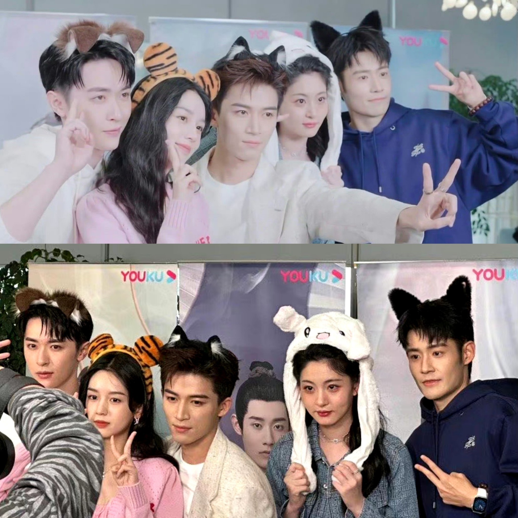 Dàn diễn viên của 'Vi Hữu Ám Hương Lai' có mặt đông đủ để giao lưu trực tuyến với khán giả: Châu Dã, Vương Tinh Việt, Bành Sở Việt, Trương Dật Kiệt, Triệu Tình.