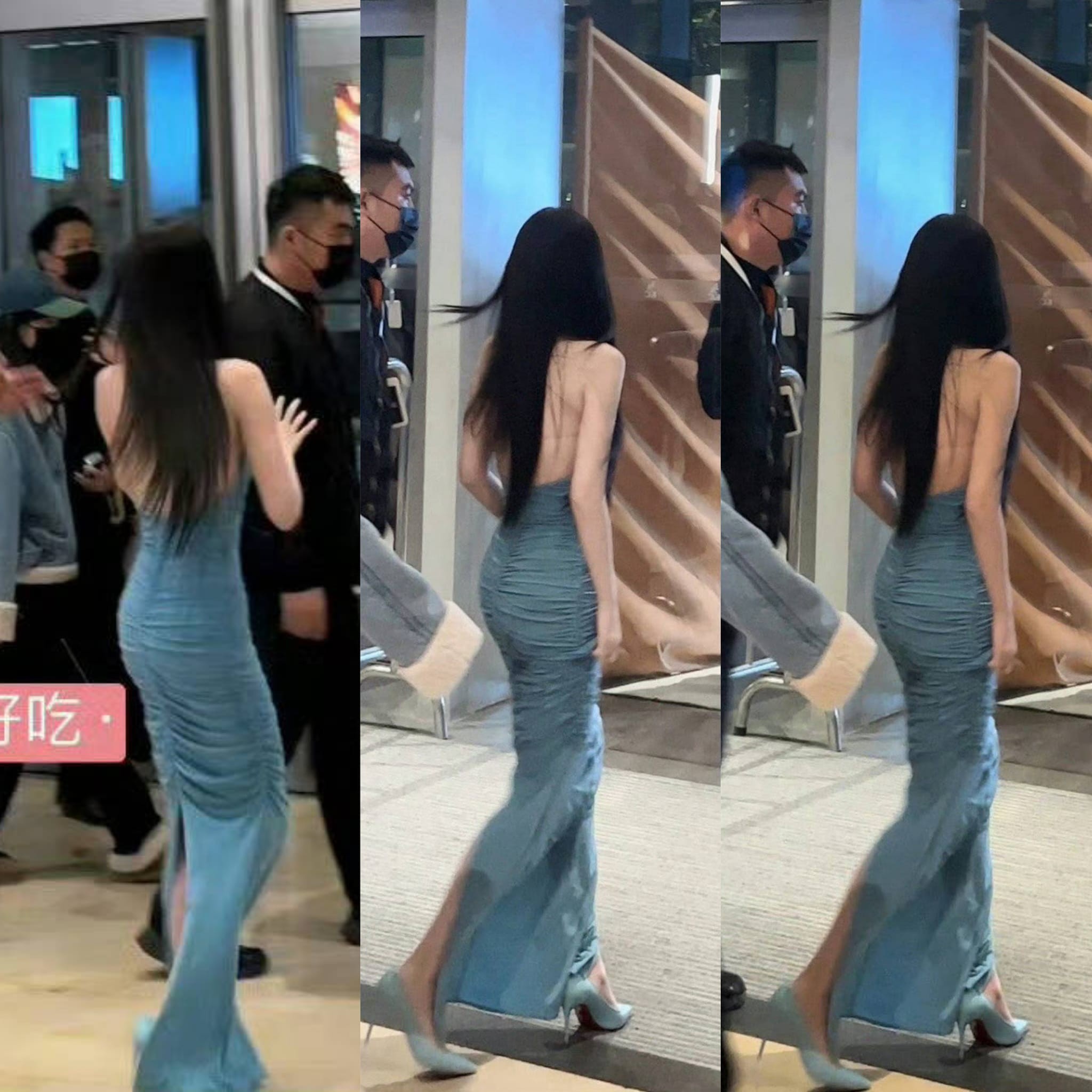 Body của Ngu Thư Hân trong chiếc váy xanh bó sát tại một hoạt động thương hiệu