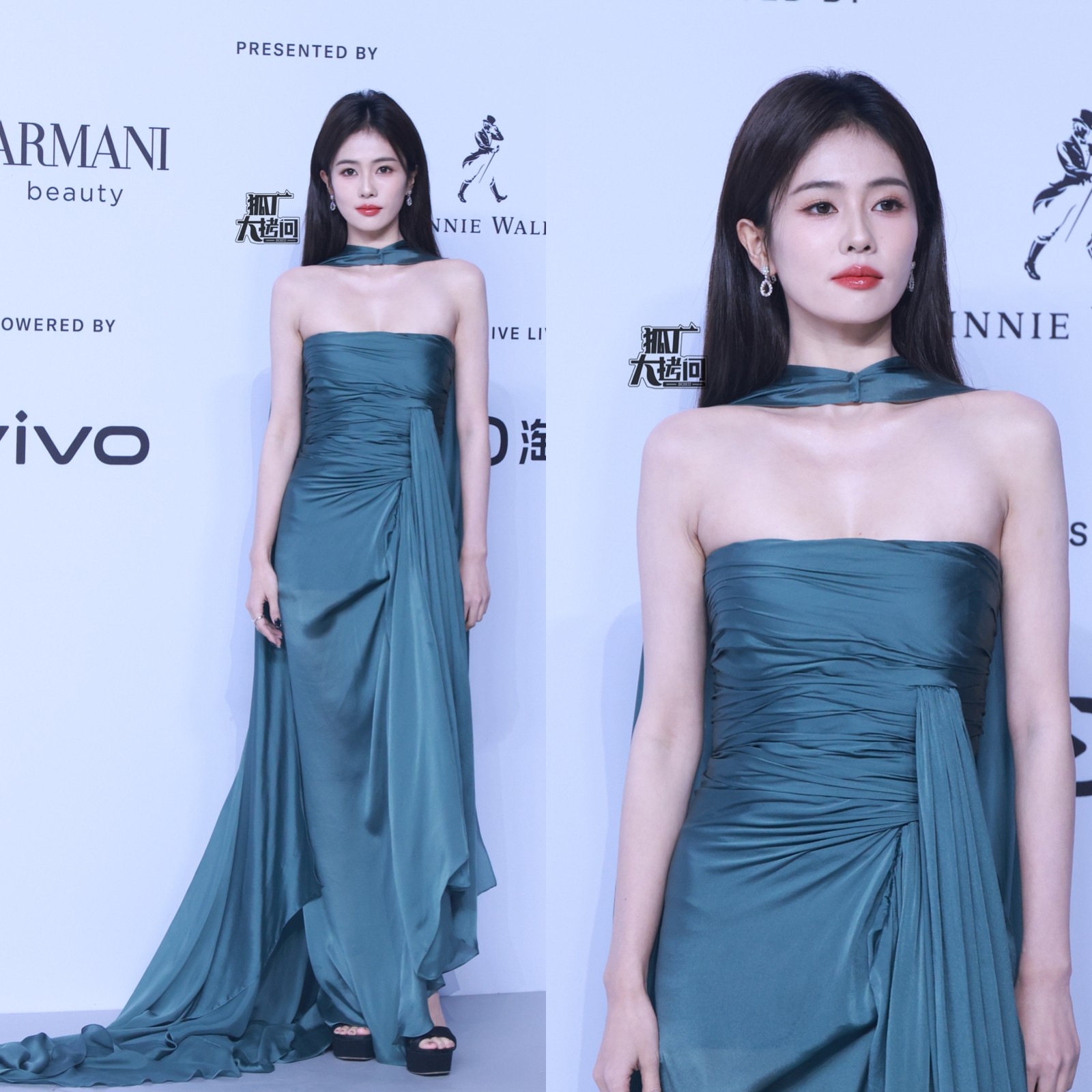 Bạch Lộc khoe vai trần trong chiếc đầm lụa màu xanh đầy nữ tính