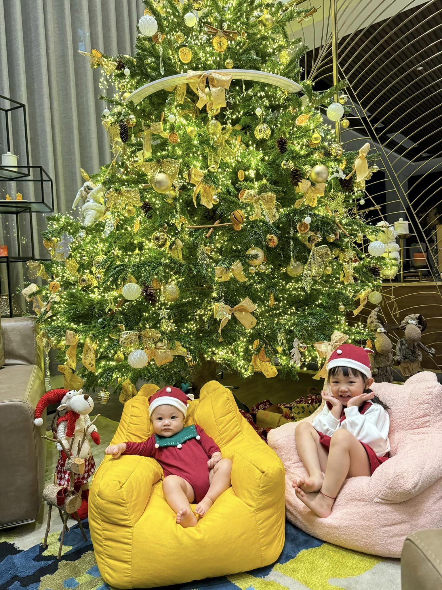 Hai nhóc tỳ nhà Cường Đô La diện đồ dễ thương, tạo dáng trong bộ ảnh Noel tại gia