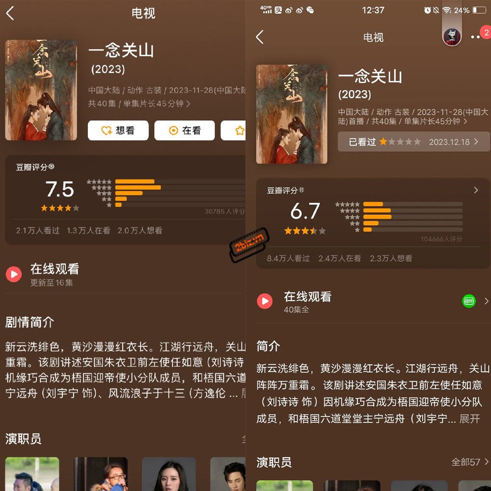 Điểm douban của ''Nhất Niệm Quan Sơn'' do Lưu Thi Thi và Lưu Vũ Ninh đóng chính tụt dốc không phanh từ 7.5 xuống 6.7 chỉ trong vòng 17 ngày. Lượt đánh giá hiện tại đã hơn 100 nghìn. Có vẻ như cái kết của Nhất Niệm là nguyên nhân chính gây ra sự sụt giảm này.