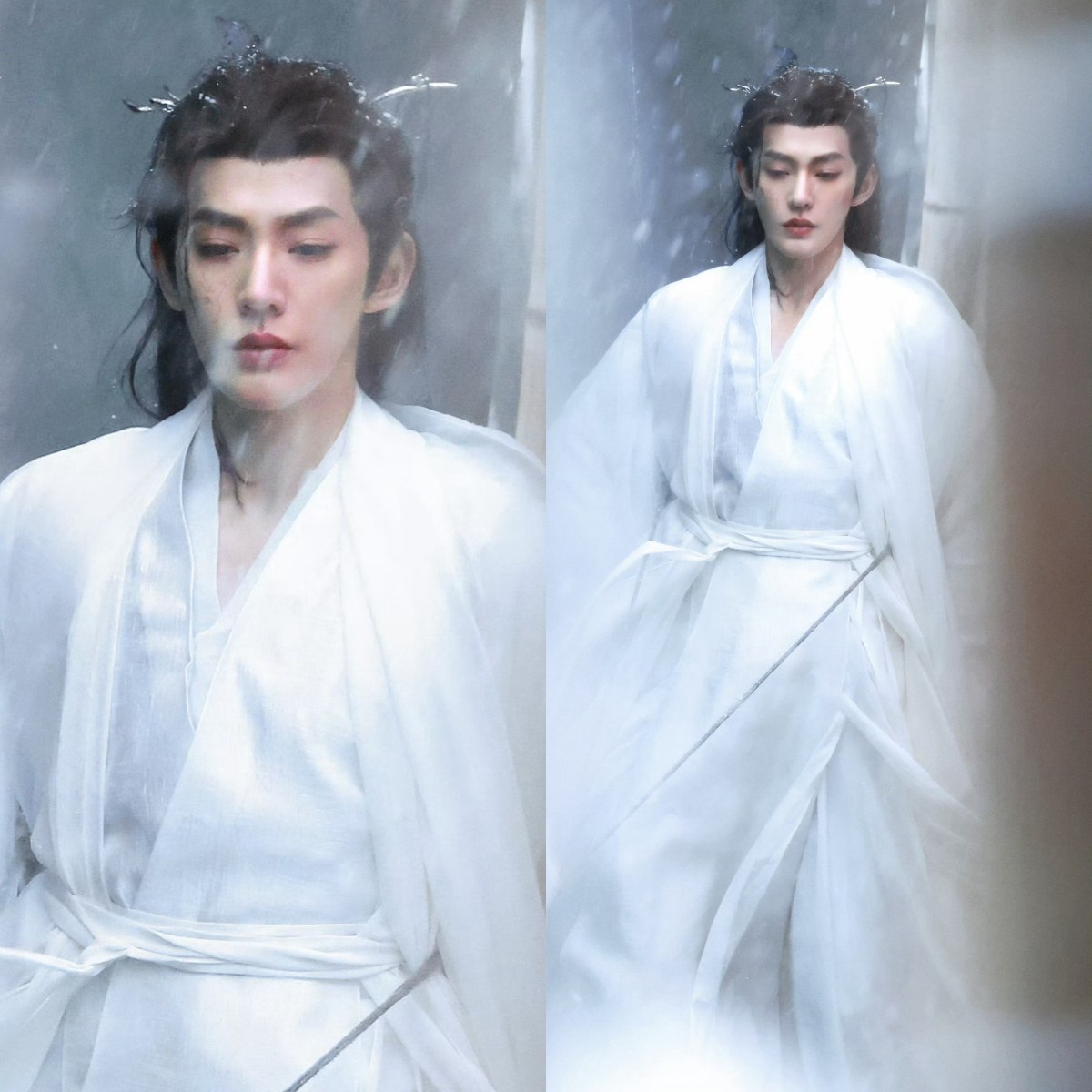 Visual dưới trời tuyết của Đặng Vi trong một cảnh quay tại Hoành Điếm.