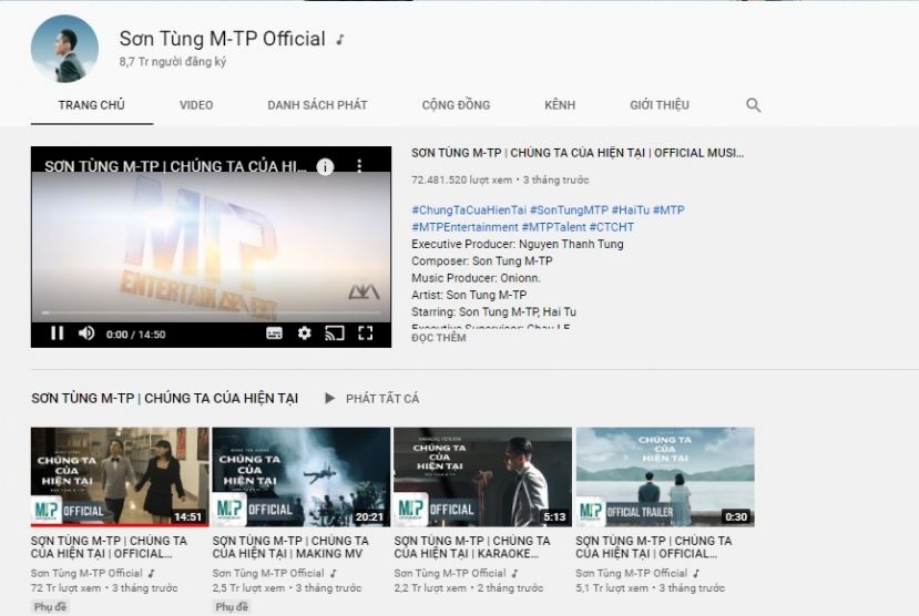 Khi click vào tài khoản thì ra đúng tài khoản youtube của Sơn Tùng càng khiến fan hoang mang. Ảnh chụp từ màn hình Khi click vào tài khoản thì ra đúng tài khoản youtube của Sơn Tùng càng khiến fan hoang mang. Ảnh chụp từ màn hình