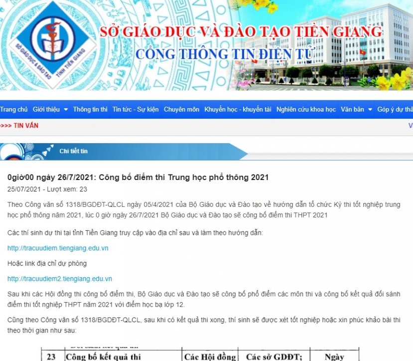Tra cứu điểm thi tốt nghiệp THPT 2021 Tiền Giang qua website của Sở Giáo dục và Đào tạo. Ảnh internet Tra cứu điểm thi tốt nghiệp THPT 2021 Tiền Giang qua website của Sở Giáo dục và Đào tạo. Ảnh internet
