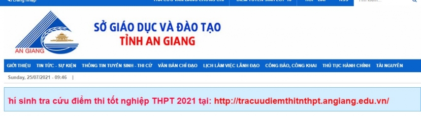 Tra cứu điểm thi tốt nghiệp THPT 2021 An Giang qua website của Bộ Giáo dục và Đào tạo. Ảnh internet Tra cứu điểm thi tốt nghiệp THPT 2021 An Giang qua website của Bộ Giáo dục và Đào tạo. Ảnh internet