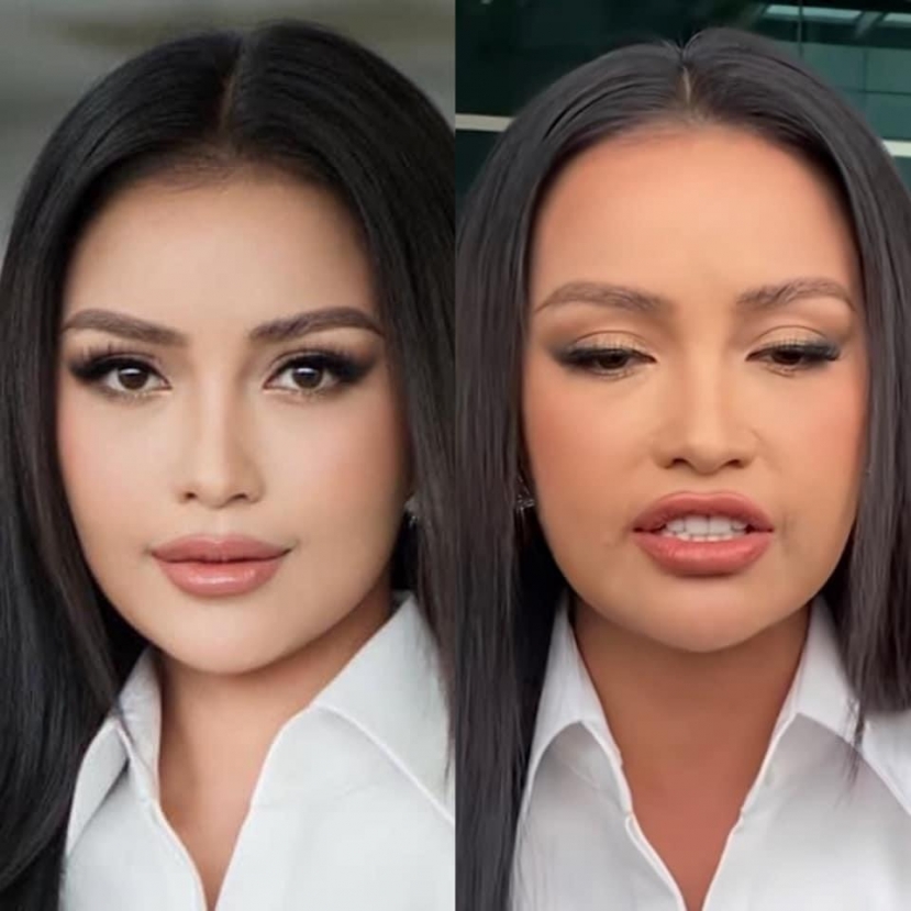 Lối make up không phù hợp khiến Ngọc Châu nhận về không ít lời chê bai. Ảnh: Internet Lối make up không phù hợp khiến Ngọc Châu nhận về không ít lời chê bai. Ảnh: Internet