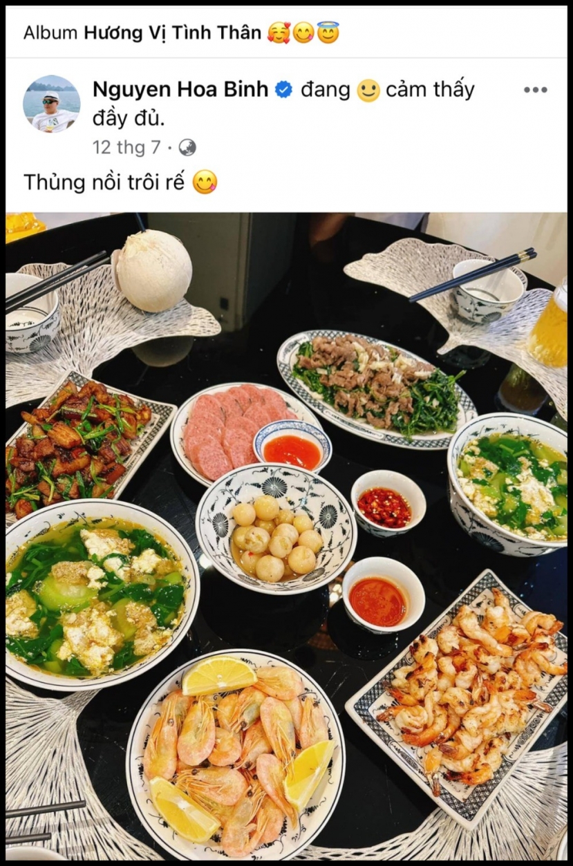 Bữa cơm giản đơn shark Bình do chính tay Phương Oanh chế biến. Ảnh: FBNV Bữa cơm giản đơn shark Bình do chính tay Phương Oanh chế biến. Ảnh: FBNV