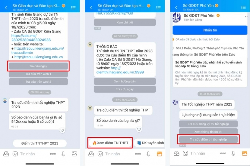 Sáng mai (18/7), các trang OA của nhiều tỉnh sẽ sẵn sàng cho thí sinh tra cứu điểm thi. Sáng mai (18/7), các trang OA của nhiều tỉnh sẽ sẵn sàng cho thí sinh tra cứu điểm thi.